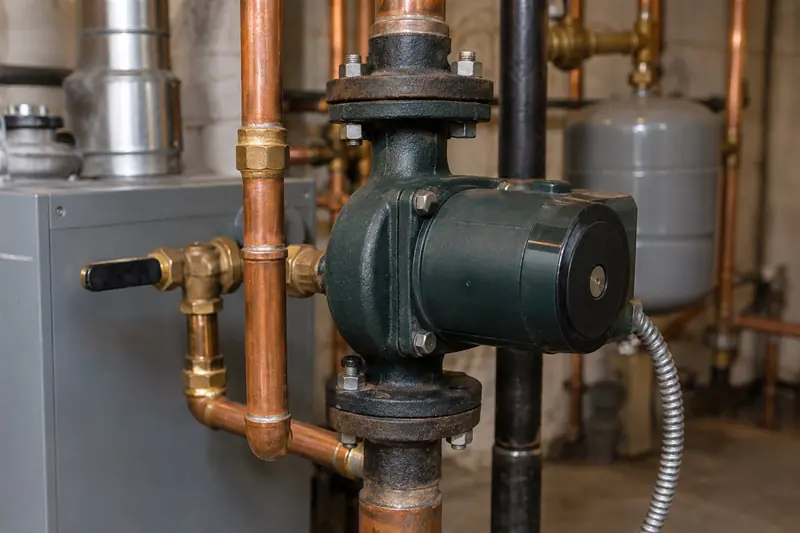 Circulator pump on hydronic heating pipework