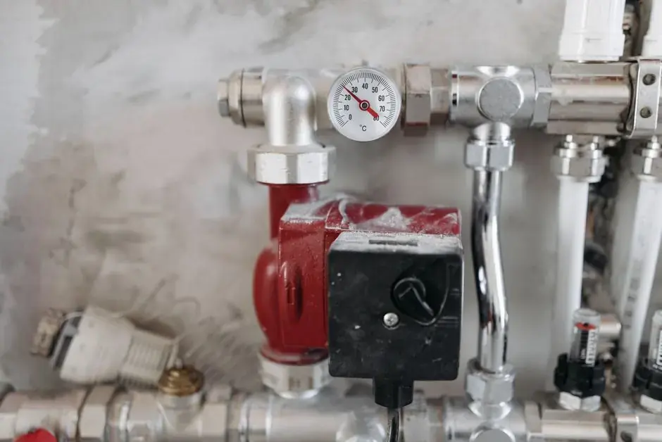 Valves, gauges and pipework on an oil and steam boiler system