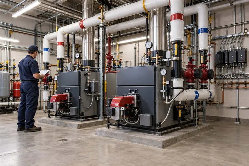 Commercial boiler plant with multiple boilers